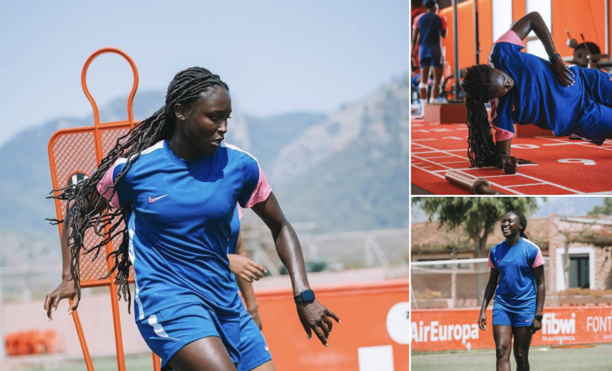 Super Falcons and AS Roma striker Rinsola Babajide is putting in the hard work during private training sessions and intense gym workouts - Photo Credit : Julie Sports, Facebook