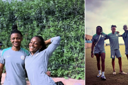 Super Falcons players Asisat Oshoala, Glory Ogbonna, Uchenna Kanu, and fan‑favourite Michelle Alozie - Photo Credit : Super falcons, X