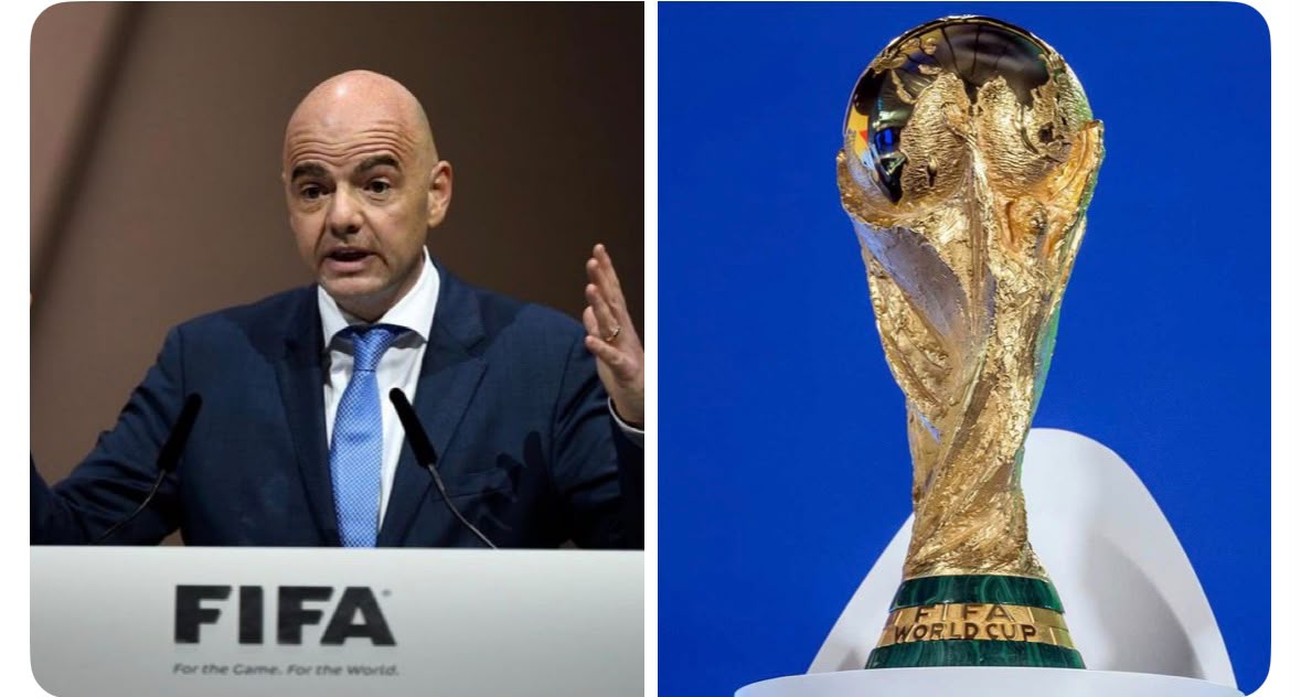 FIFA President Gianni Infantino and World Cup (Photo credit: Softfootball media)