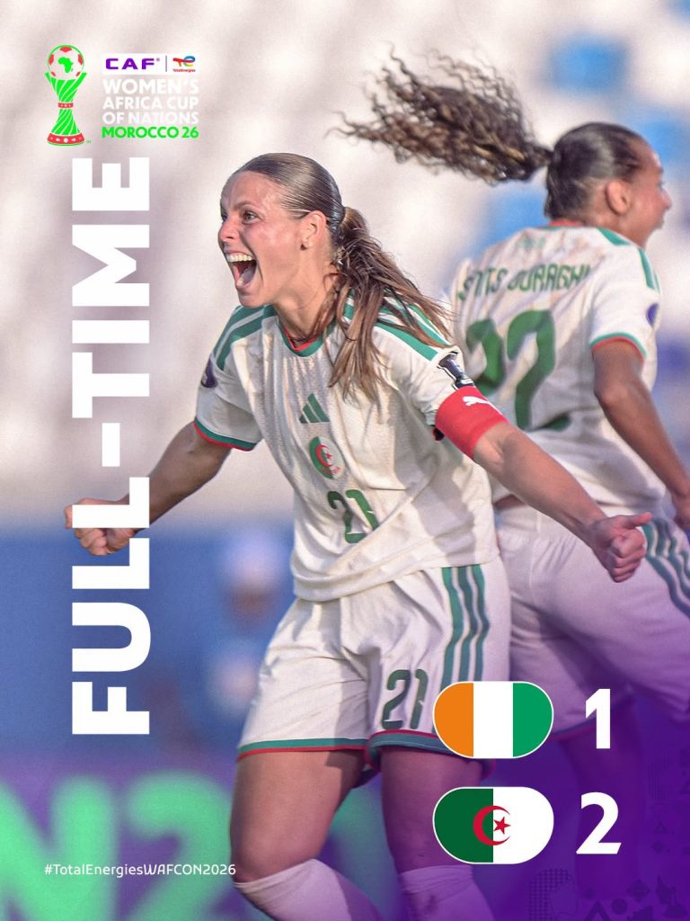 Algeria fought back from a goal down to defeat 10‑player Côte d’Ivoire 2–1, a result that secured their place in the semi‑finals of the 2026 Women’s Africa Cup of Nations (WAFCON) - Photo Credit : CAF Women, Facebook