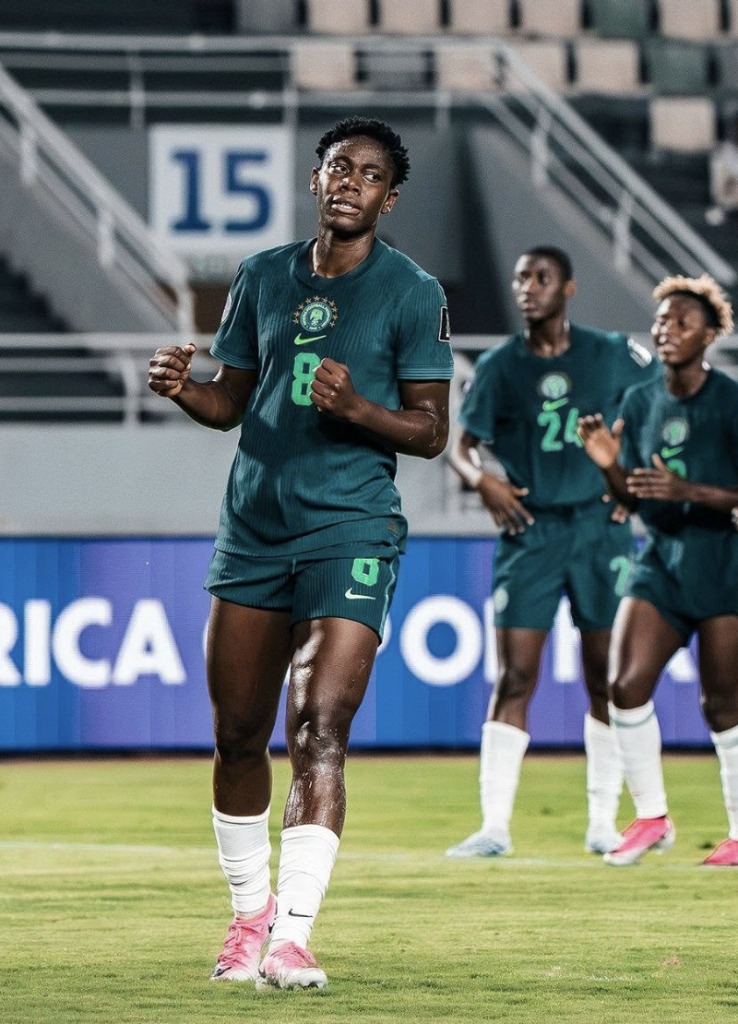 Asisat Oshoala converts the penalty to give Nigeria the lead - Photo Credit : Softfootball Media
