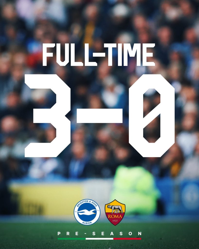 Seagulls cruised to a convincing 3–0 pre‑season victory over AS Roma on Saturday, 8 August 2026 - Photo Credit : Brighton, X