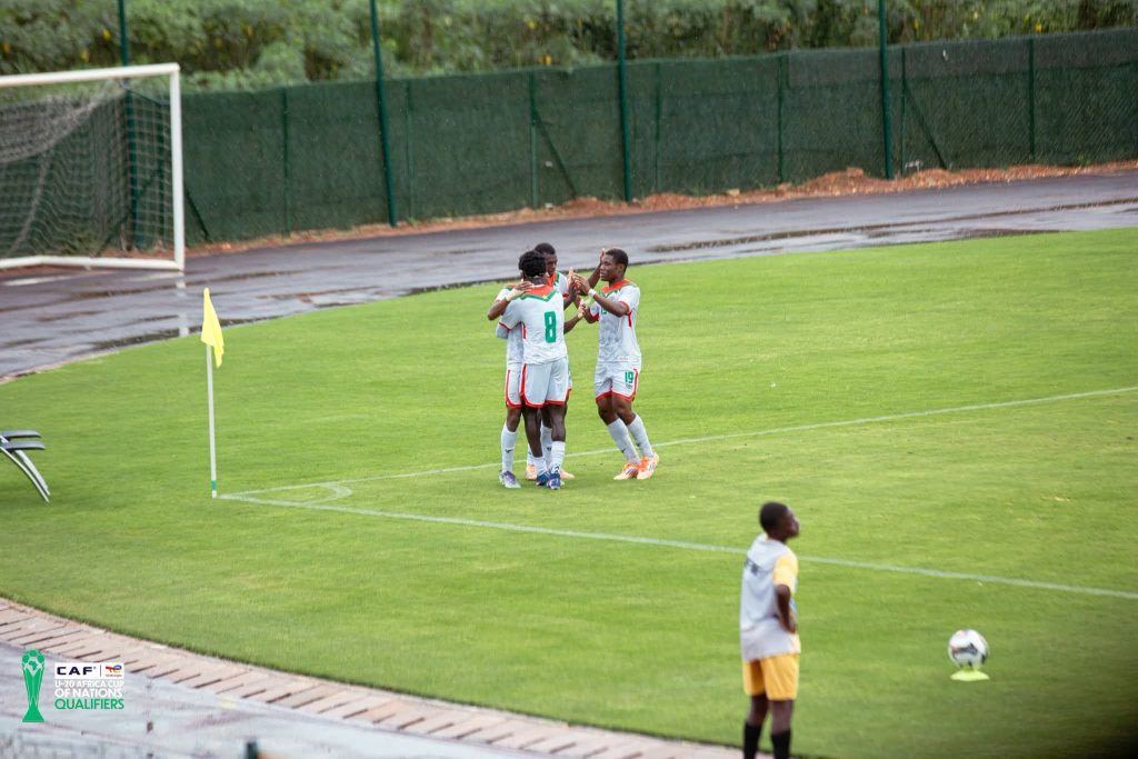 Burkina Faso double their lead as a stunning free-kick from around 30 yards flies past the Flying Eagles goalkeeper and into the net - Photo Credit : Softfootball Media