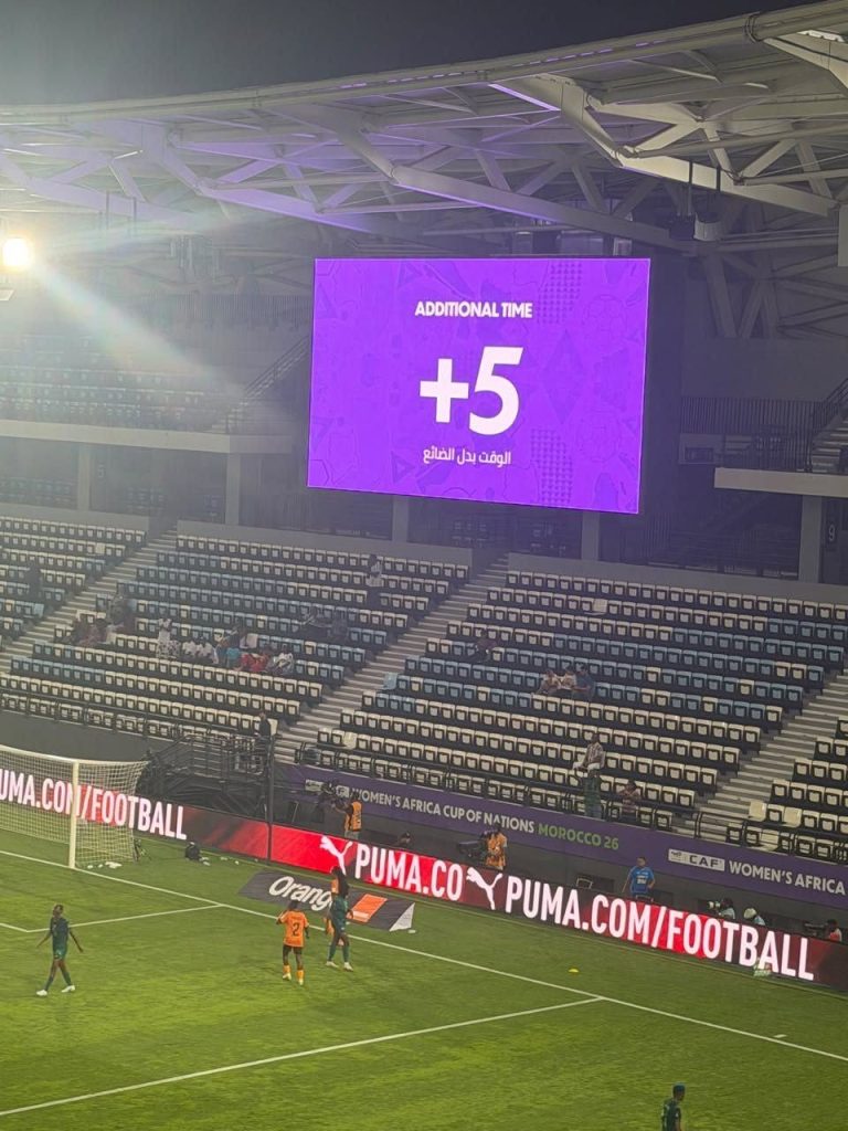 Five minutes of added time at the end of the match during Nigeria Super Falcons vs Zambia - Photo Credit : Softfootball Media