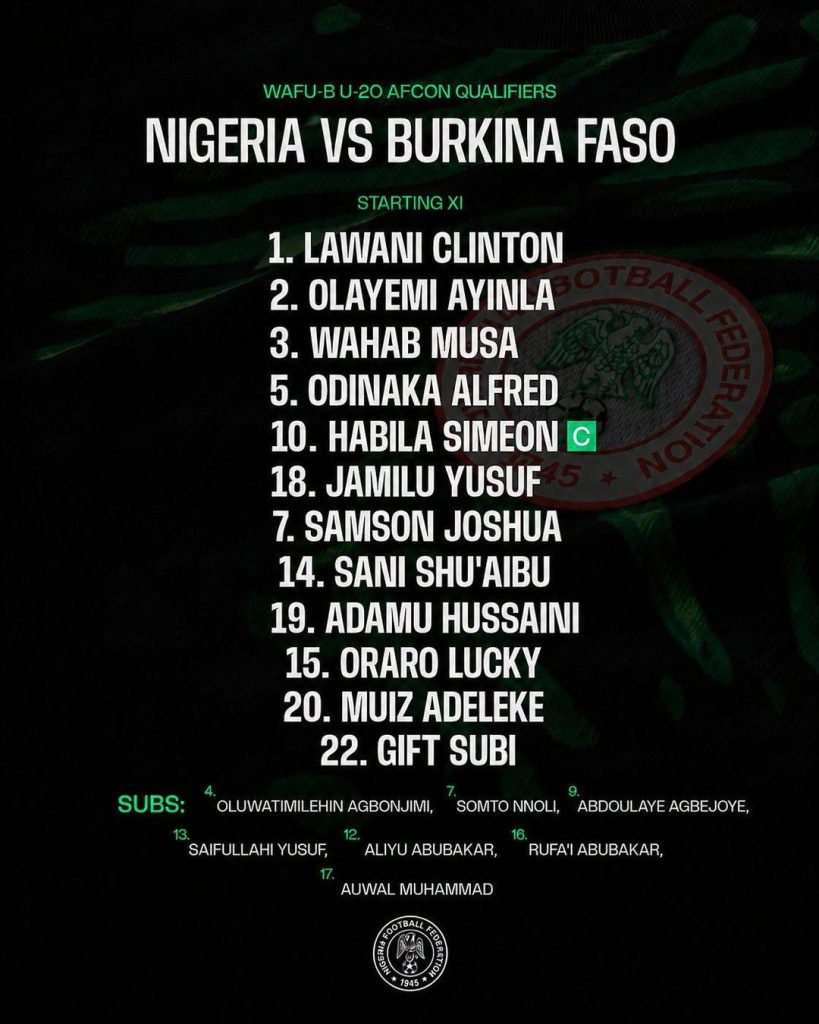  Flying Eagles line up against Burkina Faso - Photo Credit : NFF, X