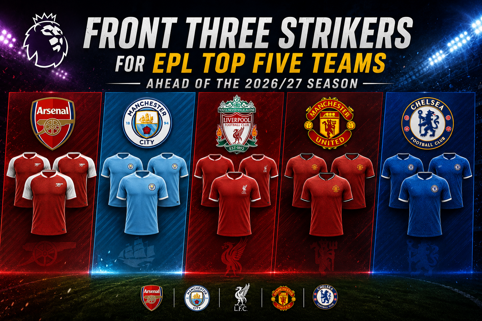 Front Three Strikers for EPL Top Five Teams Ahead of the 2026/27 Season - Photo Credit : Softfootball Media