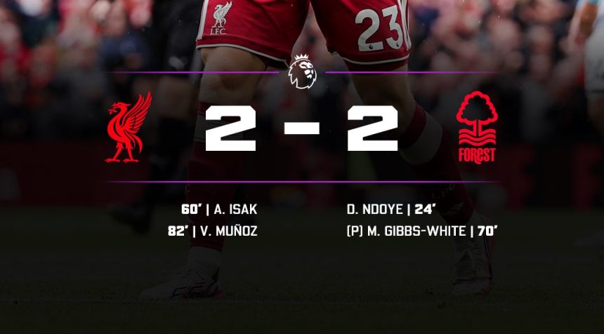 Liverpool and Nottingham Forest share points at Anfield- Photo credit: X media