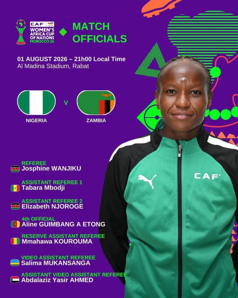 Josphine Wanjiku to Officiate Super Falcons of Nigeria vs Zambia WAFCON Clash - Photo Credit : CAF Women African cup of nation, x handle