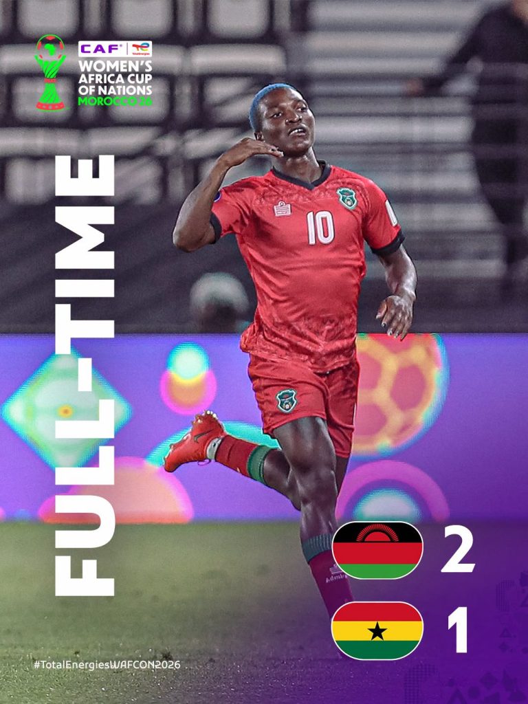 Malawi defeat Black Queens of Ghana 2–1 in the WAFCON 2026 quarter‑finals - Photo Credit : CAF Women, Facebook