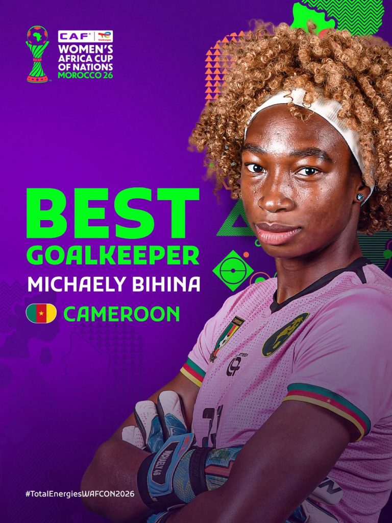 Michaely Bihina wins The best goalkeeper of the #TotalEnergiesWAFCON2026 - Photo Credit : CAF Women, Facebook