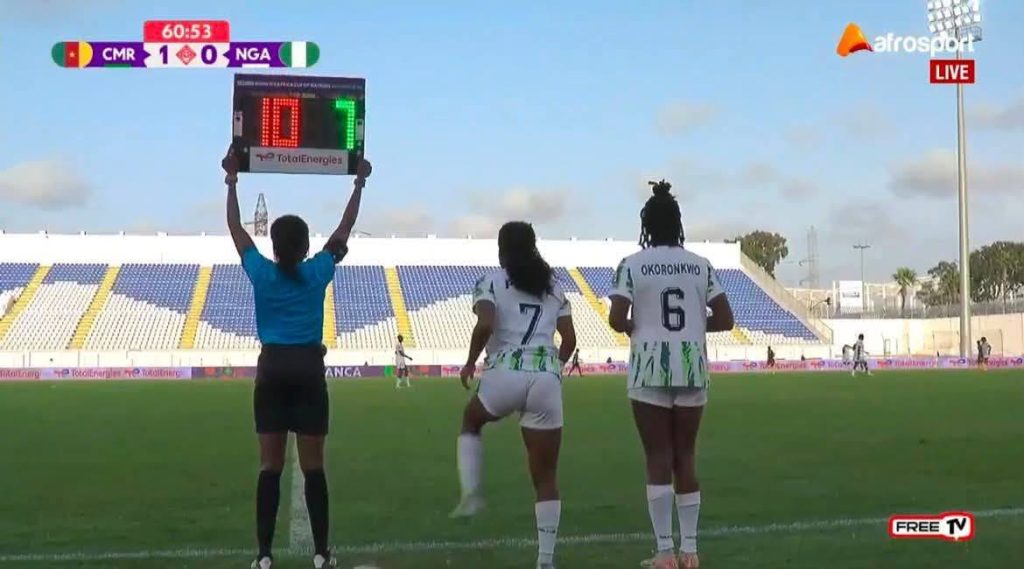 Payne and Esther Okoronkwo are now on the pitch against Camerron, 2026 WAFCON Quater finals - Photo Credit : CAF Online