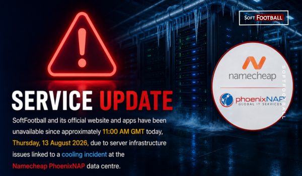 Softfootball Services Unavailable Following Cooling Incident at Namecheap PhoenixNAP Data Centre - Photo Credit : Softfootball Media