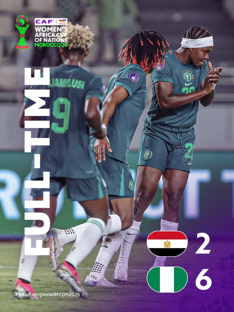 Super Falcons 6-2 Run Riot Against Egypt to Reach WAFCON 2026 Quarter‑Finals - Photo Credit : CAF Women’s Football, Facebook