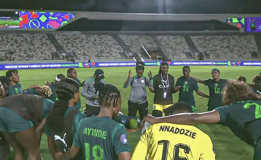 Super Falcons Gather in Prayer After 6–2 Victory Over Egypt - Photo Credit : Softfootball Media