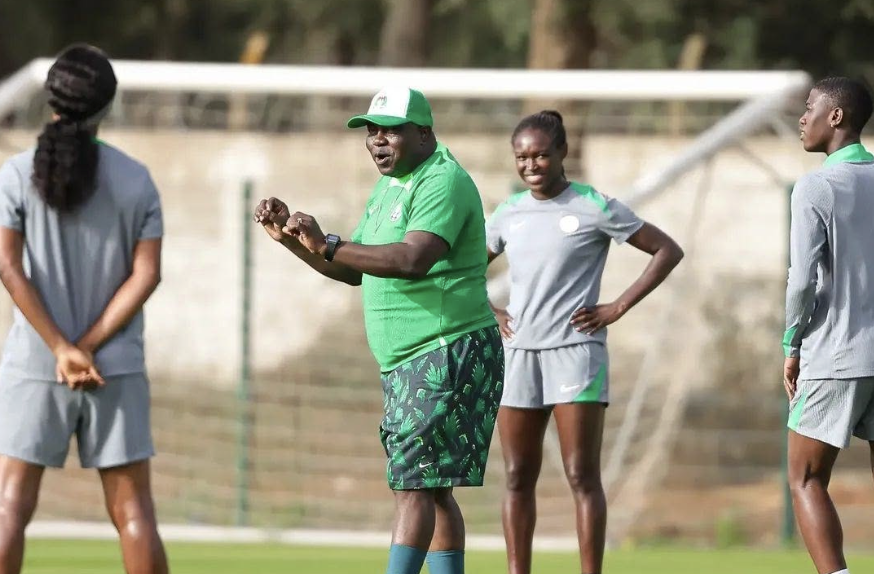 Super Falcons head coach Justin Madugu closely monitored the team's training session - Photo Credit : Softfootball Media
