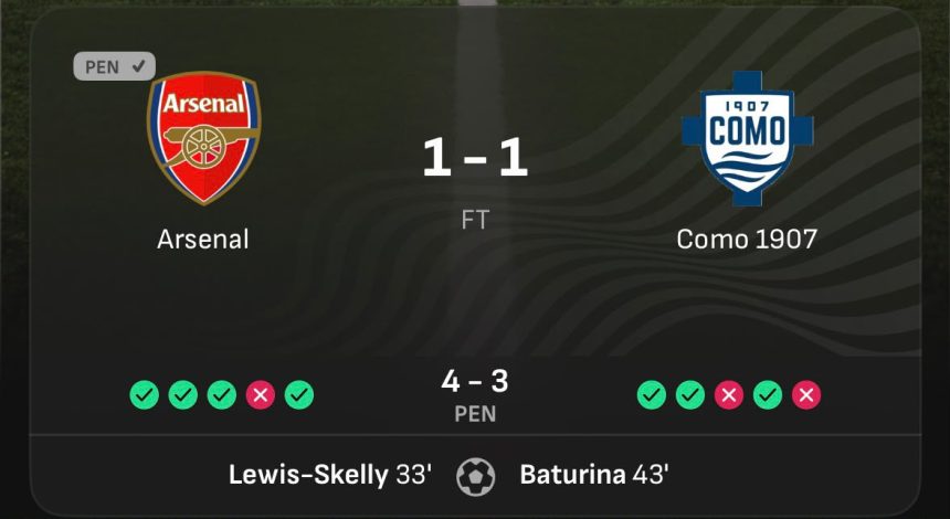Arsenal draw 1-1 against Como (Photo credit: Softfootball media)