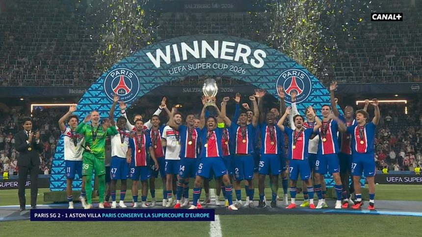 PSG WIN THE UEFA SUPER CUP BEATING ASTON VILLA (Photo credit: Softfootball media)