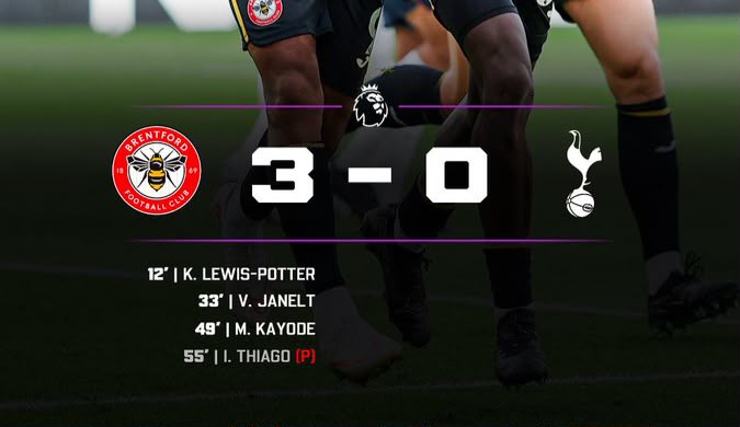 Brentford 3-0 Tottenham Hotspur: PHoto credit- x media