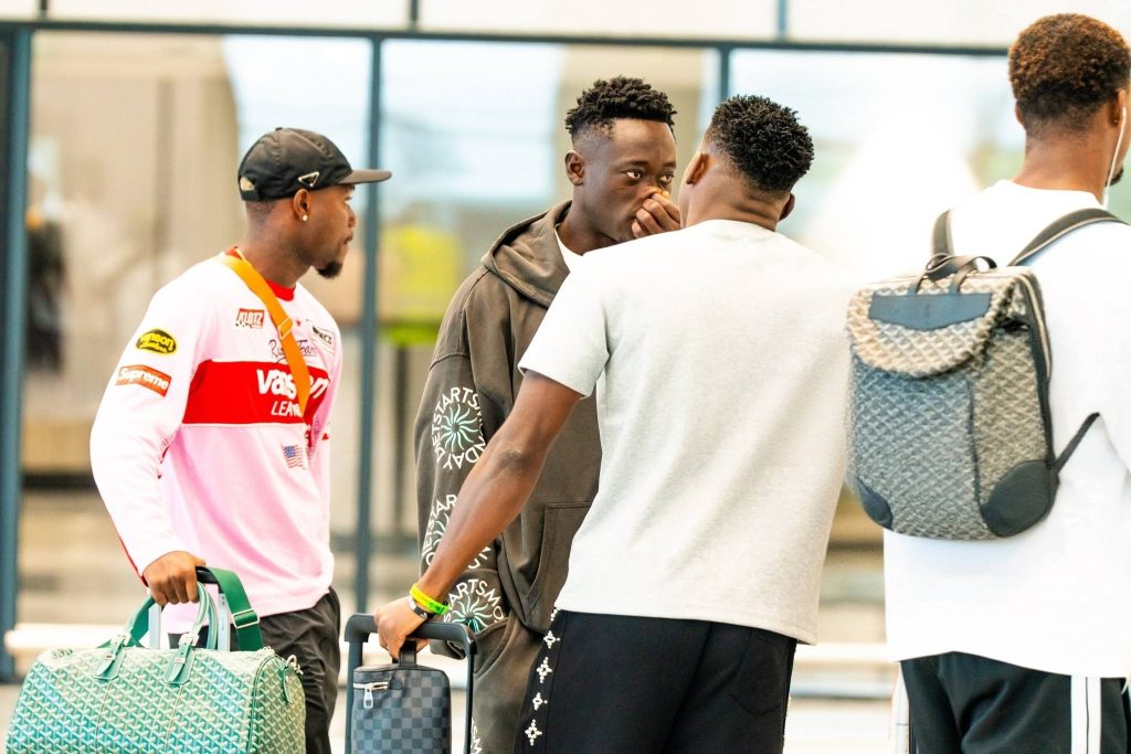 Moses Simon, Taiwo Awoniyi, Akor Adams, Moses Usor, George Ilenikhena, Emmanuel Fernandez, Isaac James and Benjamin Frederick have all arrived in Uyo ahead of the Super Eagles' AFCON qualifier against Madagascar - Photo Credit : Julie Sports, Facebook