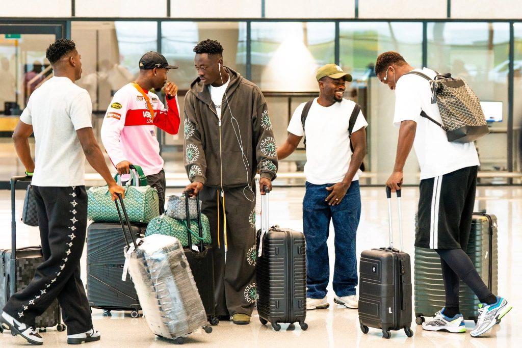 Moses Simon, Taiwo Awoniyi, Akor Adams, Moses Usor, George Ilenikhena, Emmanuel Fernandez, Isaac James and Benjamin Frederick have all arrived in Uyo ahead of the Super Eagles' AFCON qualifier against Madagascar - Photo Credit : Julie Sports, Facebook