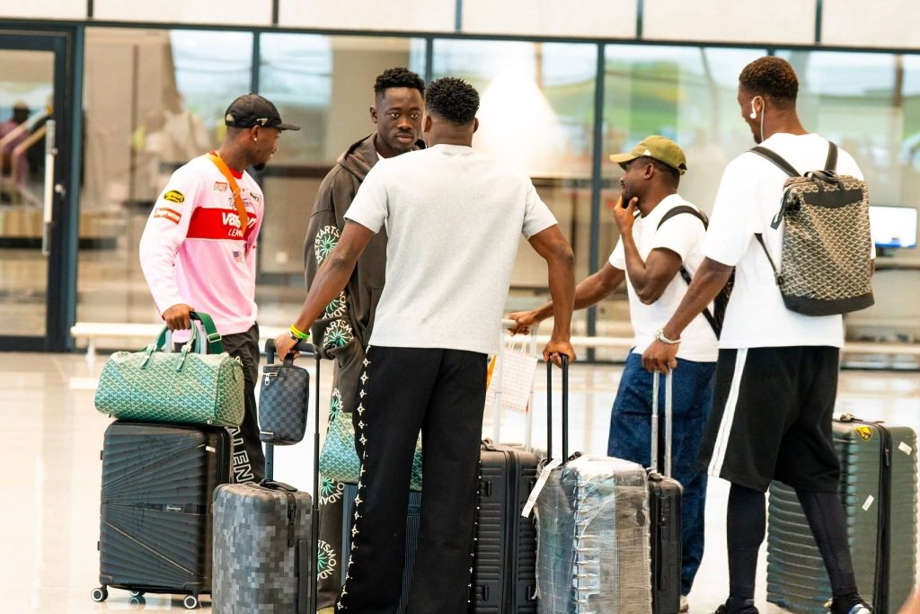 Moses Simon, Taiwo Awoniyi, Akor Adams, Moses Usor, George Ilenikhena, Emmanuel Fernandez, Isaac James and Benjamin Frederick have all arrived in Uyo ahead of the Super Eagles' AFCON qualifier against Madagascar - Photo Credit : Julie Sports, Facebook