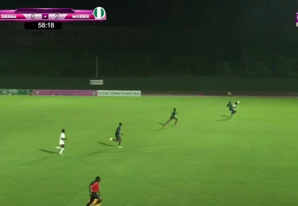 Elizabeth Adesuyi Foul play which has led to her been sent off after a foul on a Ghana attacker - Photo Credit : Ademola sports, X