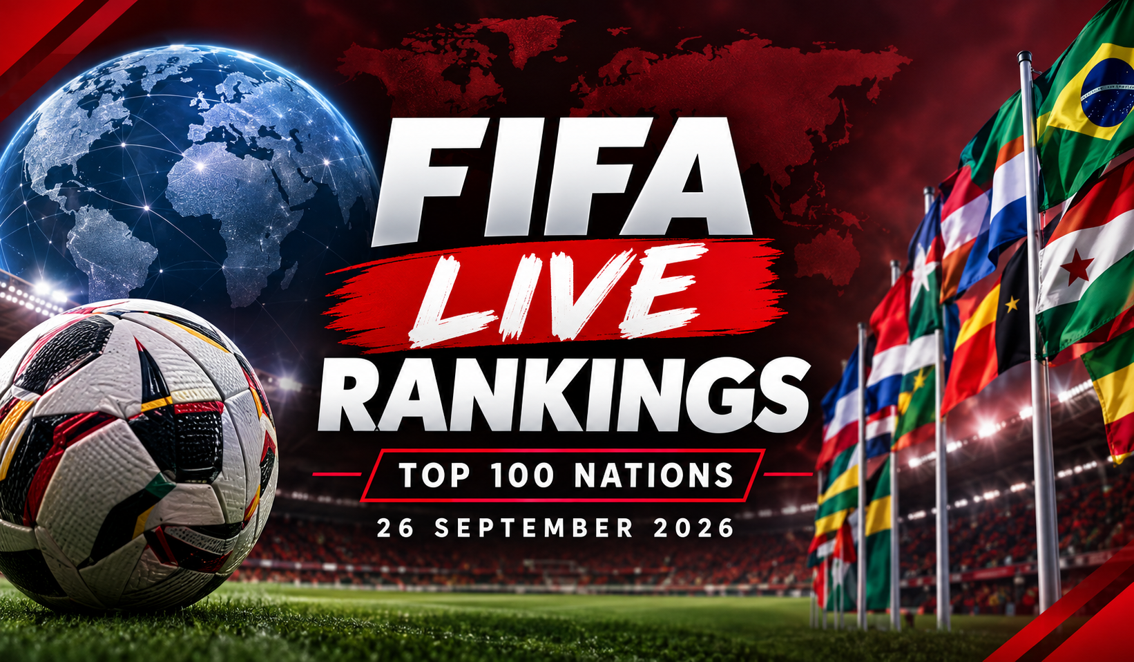 FIFA Live Rankings as at Saturday, 26 September 2026 - Top 100 Nations in World Football - Photo Credit : Softfootball Media