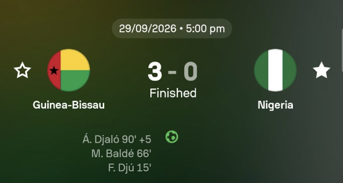Guinea-Bissau Humble Super Eagles 3-0 in AFCON 2027 Qualifier - Photo Credit : Softfootball Media