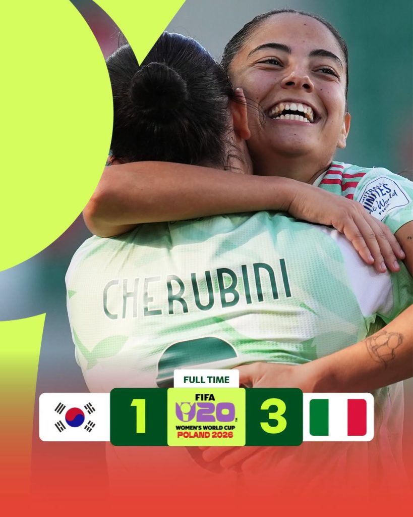 Italy defeated South Korea 3–1 on 2026 FIFA U‑20 Women’s World Cup quarter‑finals - Photo Credit : FIFA U‑20 Women’s World Cup, X