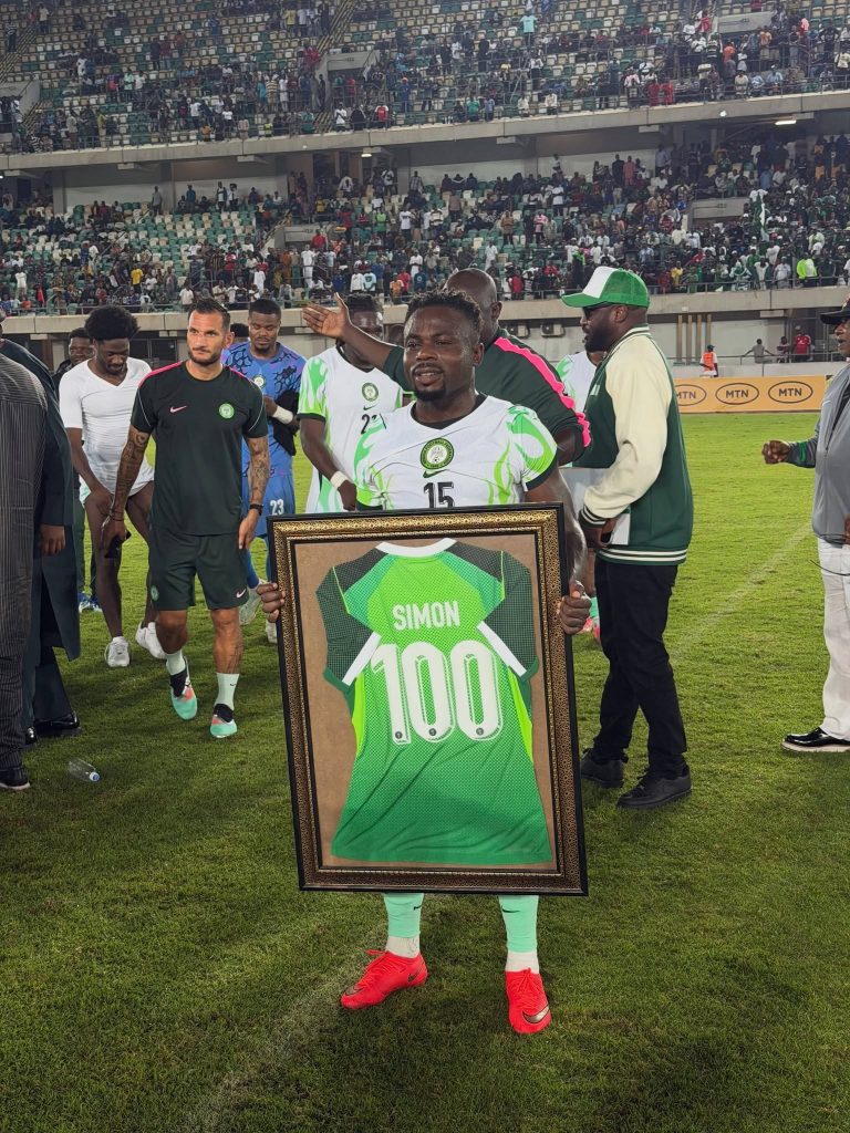 Moses Simon reached a major milestone, making his 100th appearance for the Super Eagles — a decade after debuting against Uganda in March 2015 - Photo Credit : NFF Media