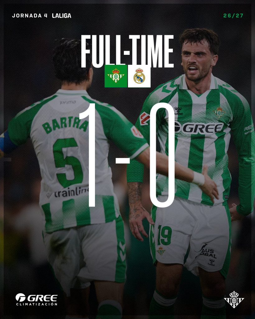 Real Betis Shock Real Madrid in Hard‑Fought 1–0 Win as Álvaro Valles Denies Everything - Photo Credit : Real Betis, X