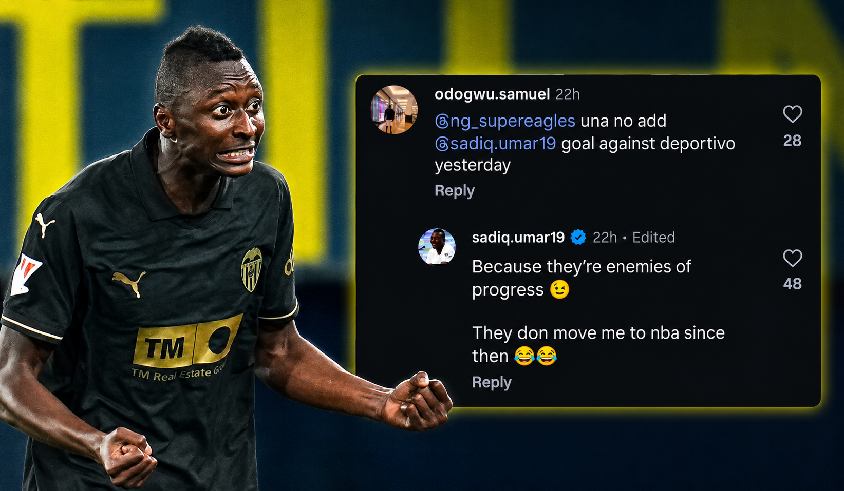 Sadiq Umar Calls Out Super Eagles Instagram Page After Weekend Review Omission - Photo Credit : Softfootball Media