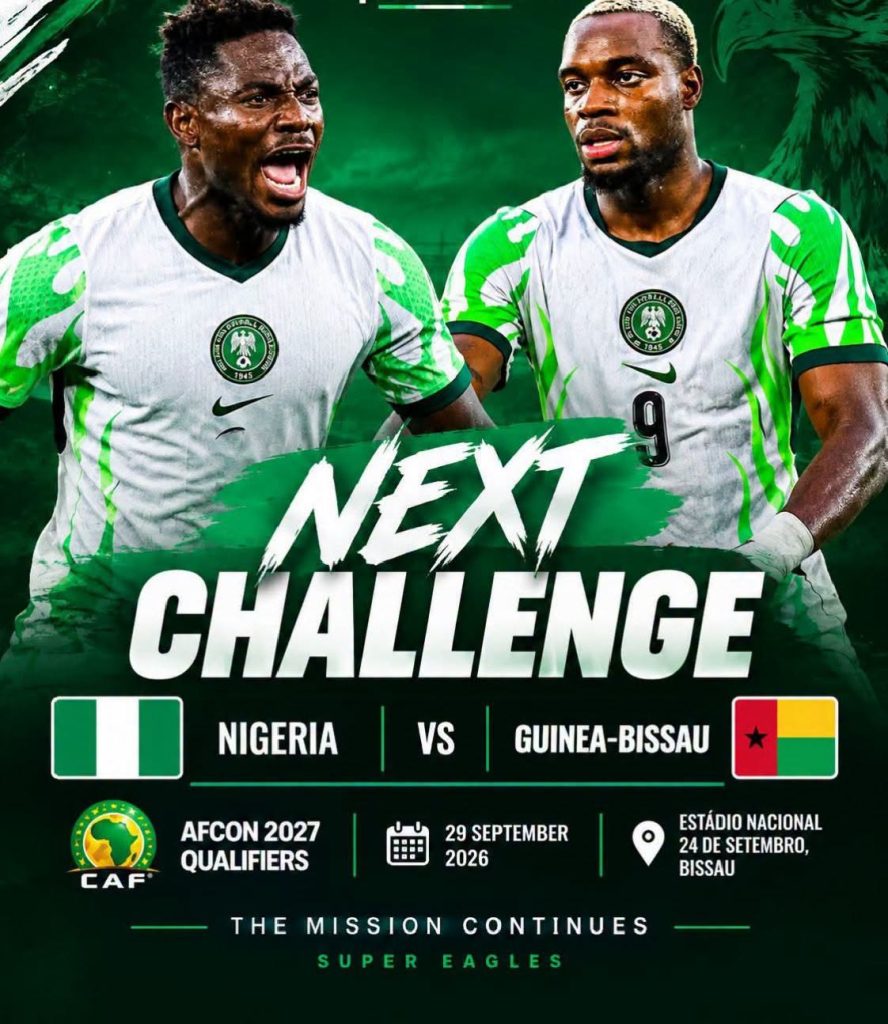 Super Eagles AFCON 2027 qualifier against Guinea‑Bissau, scheduled for Tuesday, 29 September 2026 - Photo Credit : juliet Ogechi page﻿, Facebook