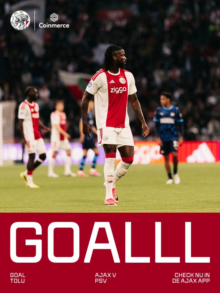 Tolu's equalizer during Ajax 3-1 loss to PSV - Photo Credit : Ajax, X