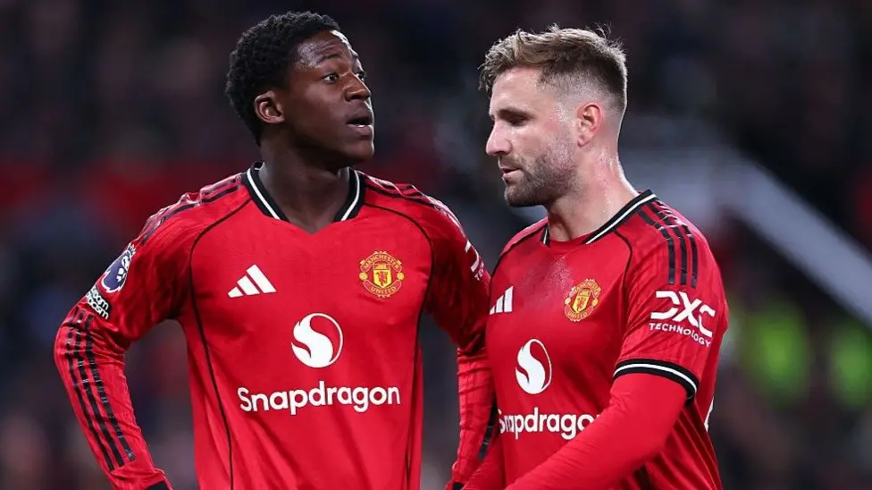 Kobbie Mainoo and Luke Shaw . (photo credit: bbc media)