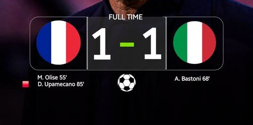 France Draw 1-1 With Italy. (photo credit: fotmob media)