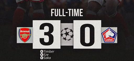 Arsenal Beat Lille 3-0 as Jurrien Timber Shines in Dominant Performance.(photo credit: facebook media)