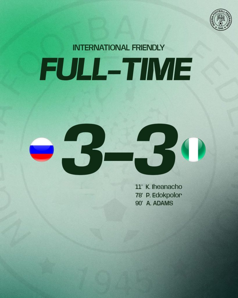 Akor Adams Rescues Super Eagles in Thrilling 3-3 Draw Against Russia - Photo Credit : Super Eagles, X