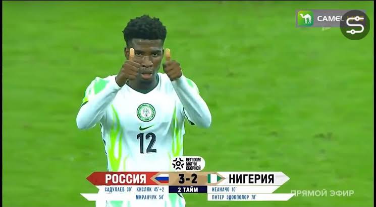GOAL! Peter Edokpolor pulls one back for Nigeria! 🇷🇺 Russia 3–2 Nigeria 🇳🇬 ⏱️ 78’ - Photo Credit : Football Max Tv, Facebook