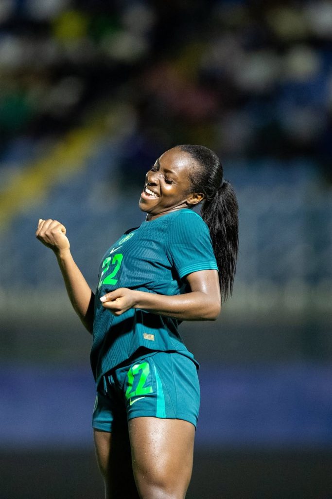 Michelle Alozie, get on the scoresheet, and her celebration says it all! - Photo Credit : NFF Media