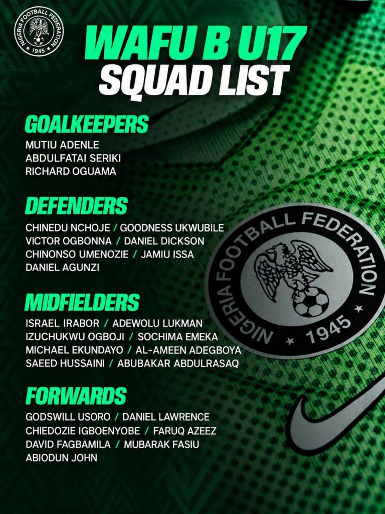 Nigeria Golden Eaglets Name 25-Man Squad for 2026 WAFU B U17 Championship - Photo Credit - NFF Media
