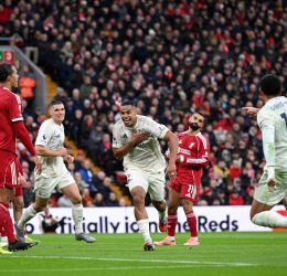 Murillo after scoring for Nottingham forest against Liverpool (Photo Credit: Premier League website)