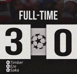 Arsenal Beat Lille 3-0 as Jurrien Timber Shines in Dominant Performance.(photo credit: facebook media)