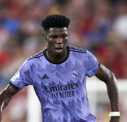 Aurélien Tchouaméni celebrates a goal. Photo credit: Real Madrid media.