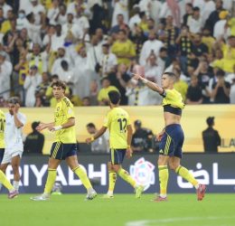Cristiano Ronaldo celebrates his goal. (Photo credit: Al Nassr Media)