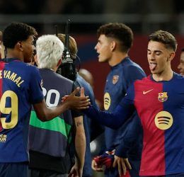 FC Barcelona's Gavi celebrates with Lamine Yamal after the match - Photo Credit : REUTERS