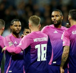 Germany's Serge Gnabry celebrates with teammates after Deniz Undav scores their third goal before it is disallowed after a VAR review - Photo Credit : REUTERS
