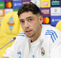 Fede Valverde speaking at the UCL press conference (Photo Credit: Real Madrid website)
