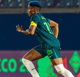 Super Falcons Captain Rasheedat Ajibade against south africa - Photo Credit : CAF Women, Facebook