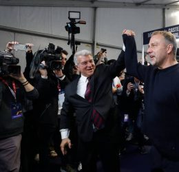 Joan Laporta and Hansi Flick (photo credit: X media)
